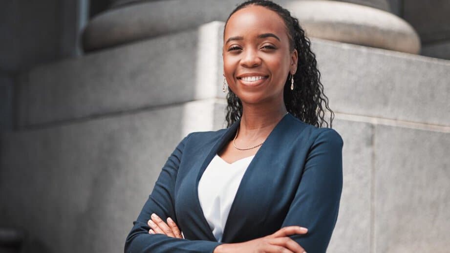 confident African American woman in a suit