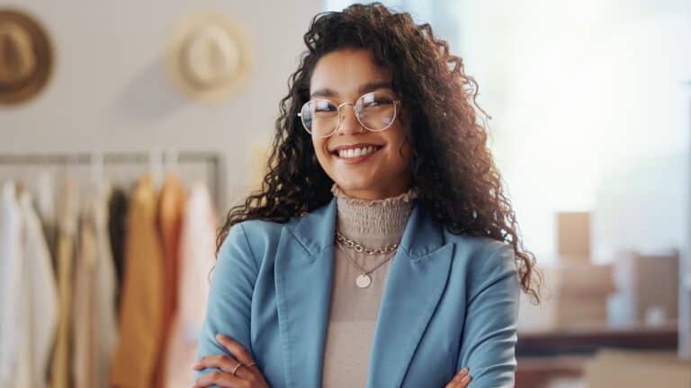 professional women in a blue blazer