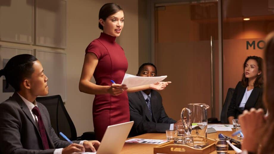 woman boss standing during a meeting