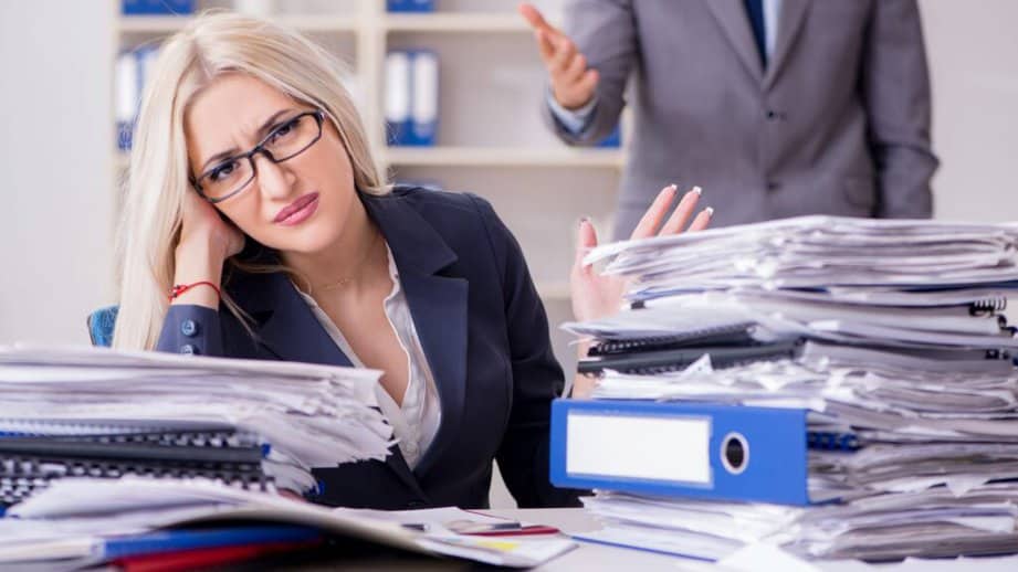 annoyed businesswoman angry boss overworked