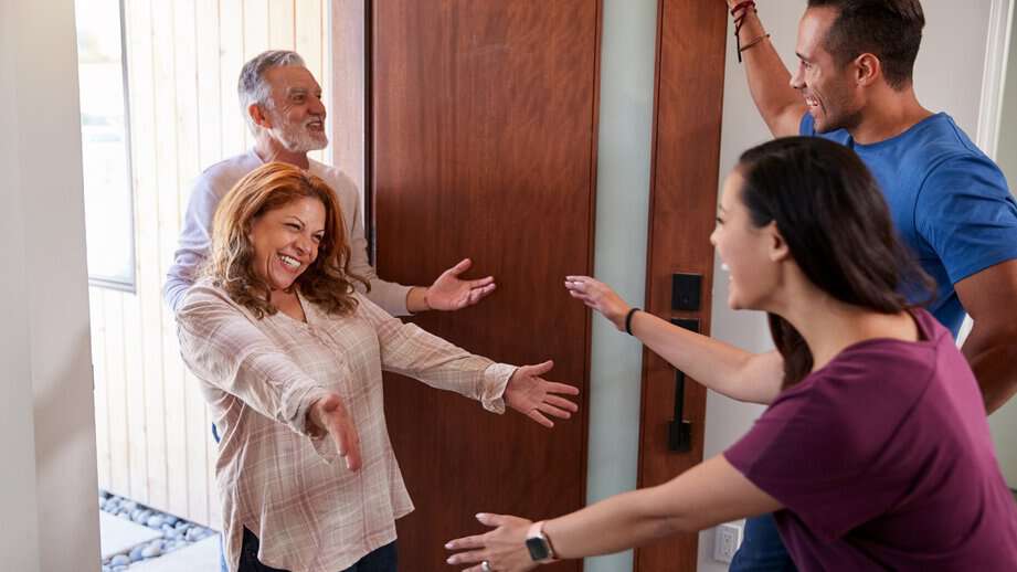 greeting inlaws at the door