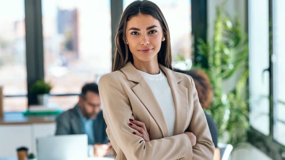 strong, confident business woman in an office